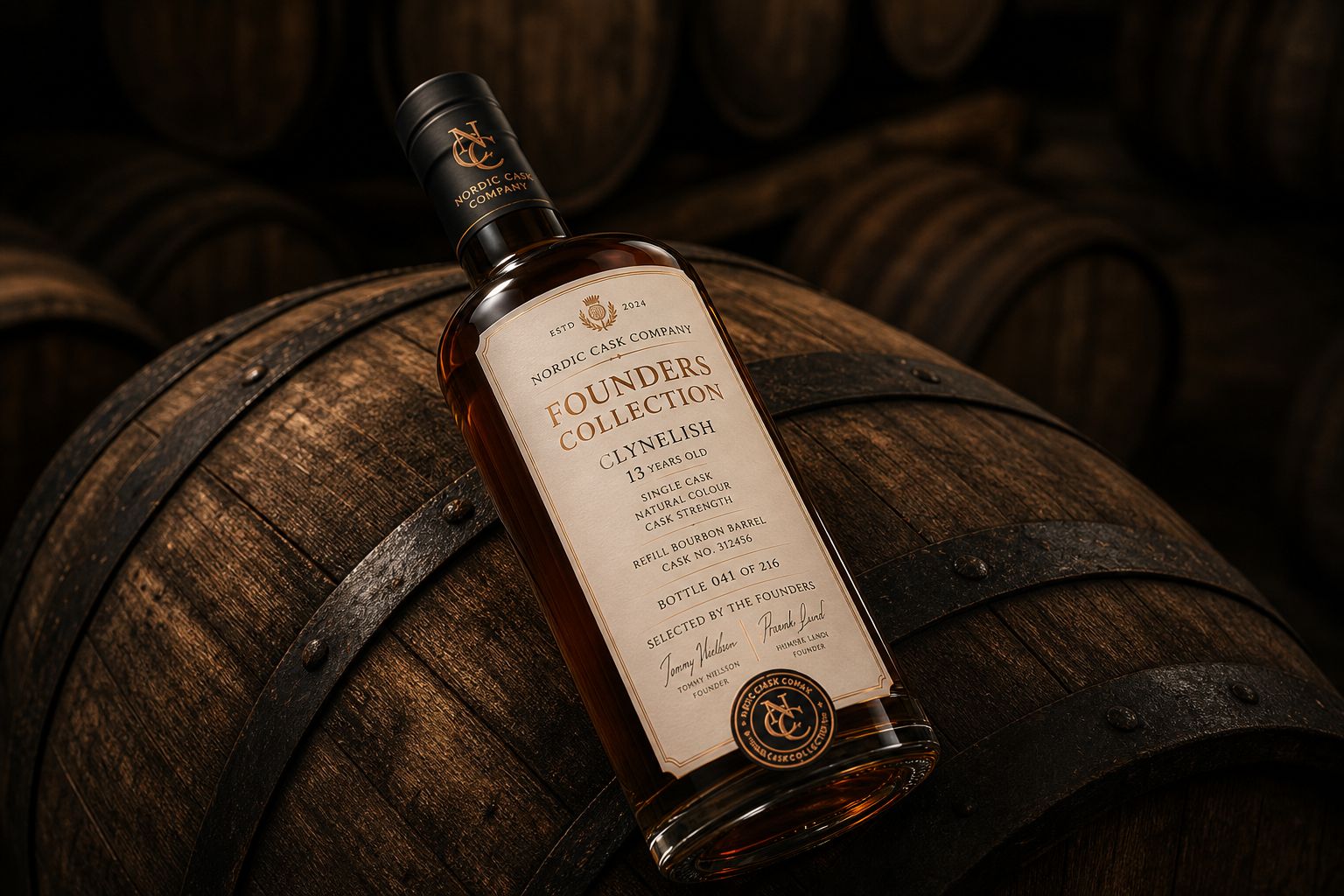 Founders Collection på et whiskyfad i lageret